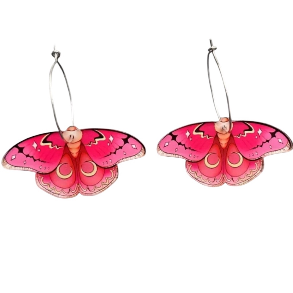 Pink Moth Dangle Earrings 20$